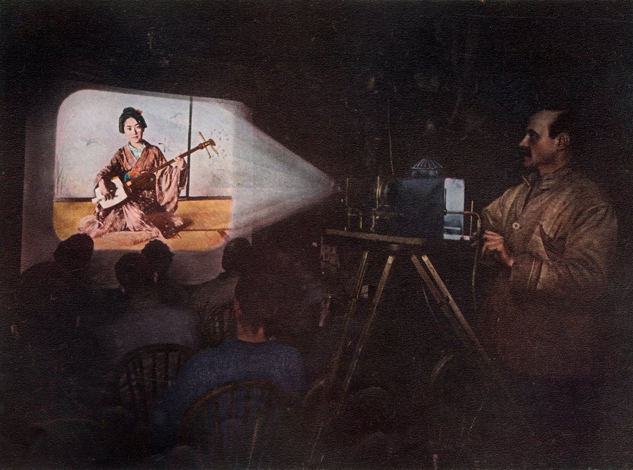 De heer Ponting geeft een lezing over Japan, ca. 1910, 1913 door Unbekannt