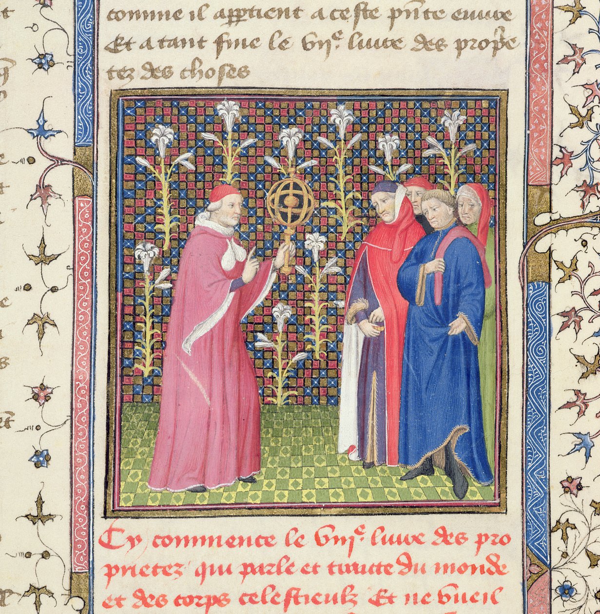 Ms 251 f.135r Vijf mannen, een met een armillairsfeer, uit 