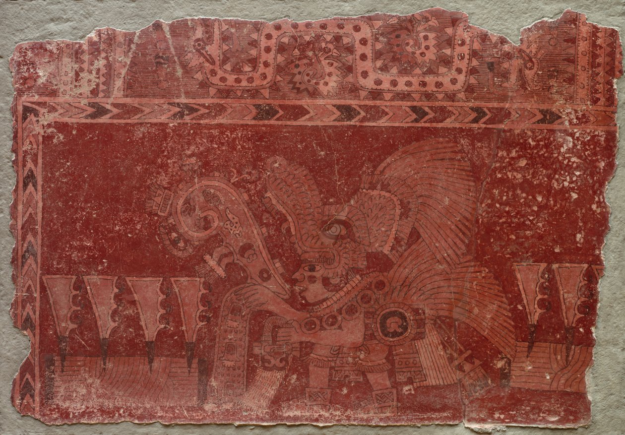 Muurschildering Fragment met Elite Man en Maguey Cactusbladeren, 500-550 door Unbekannt