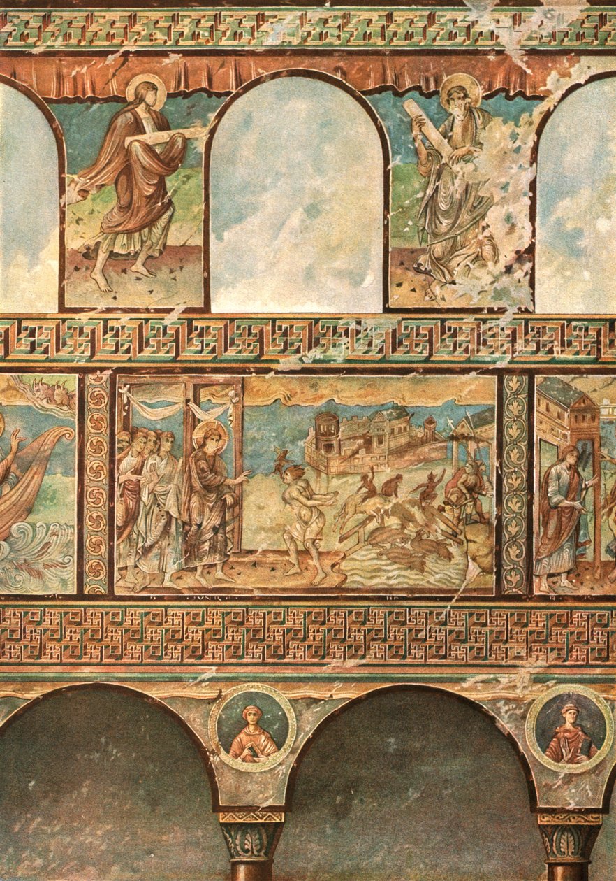 Muurschilderingen in de kerk van St. George, Oberzell, Reichenau, Duitsland, 1928 door Unbekannt