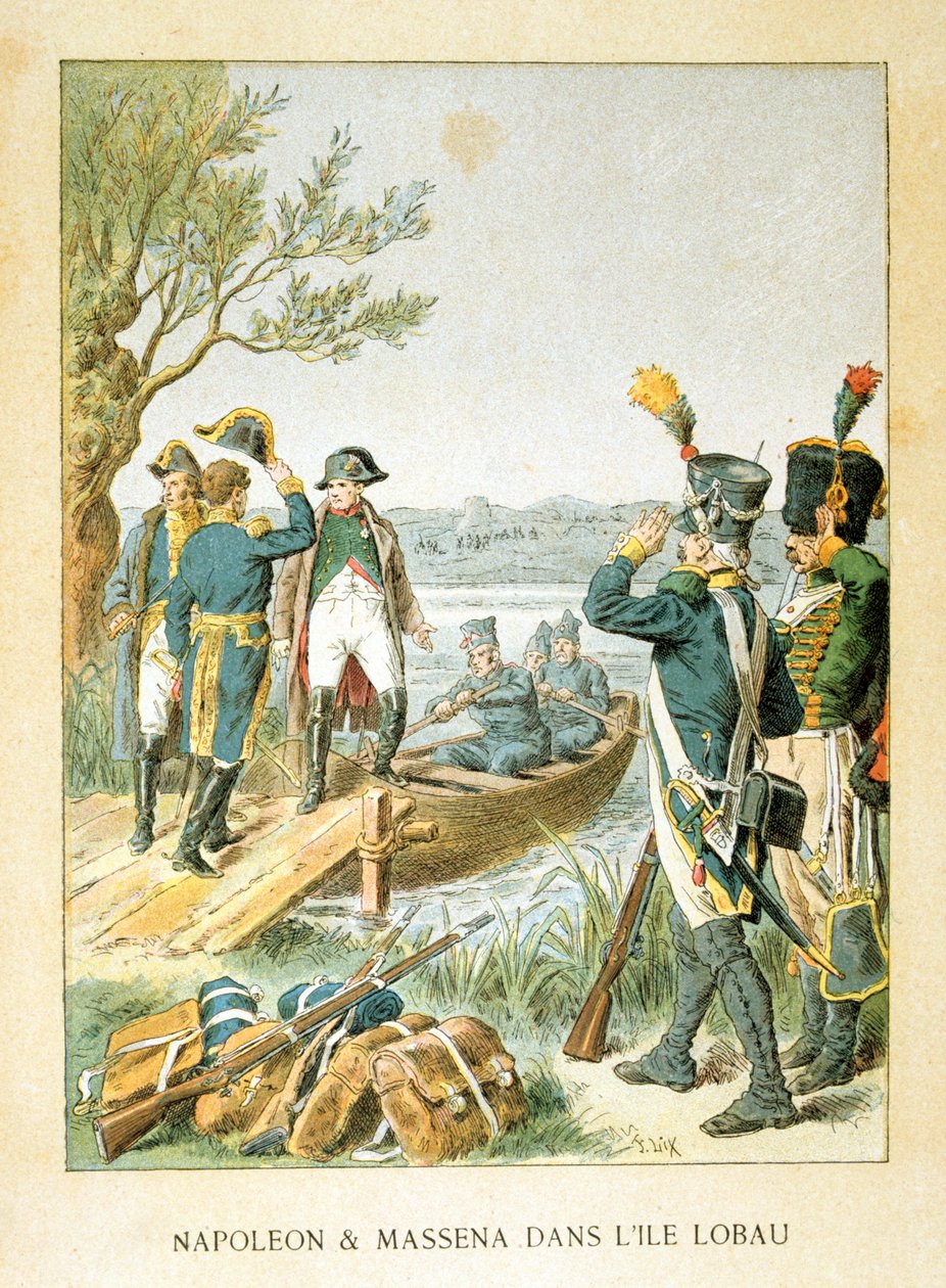 Napoleon en Massena op het eiland Lobau, mei 1809 door Unbekannt