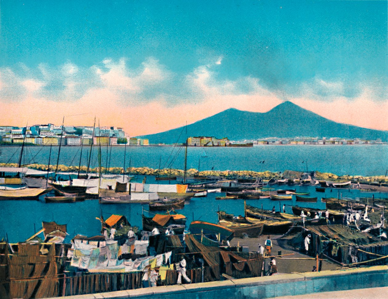Napels - Mergellina met Vesuvius, ca. 1900 door Unbekannt