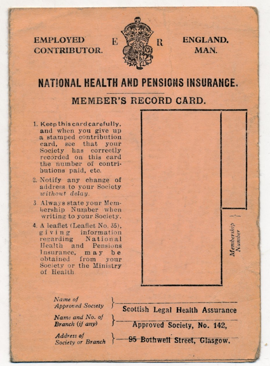 Nationale Gezondheids- en Pensioenverzekeringskaart: Ledenregistratiekaart, ca. 1930s door Unbekannt
