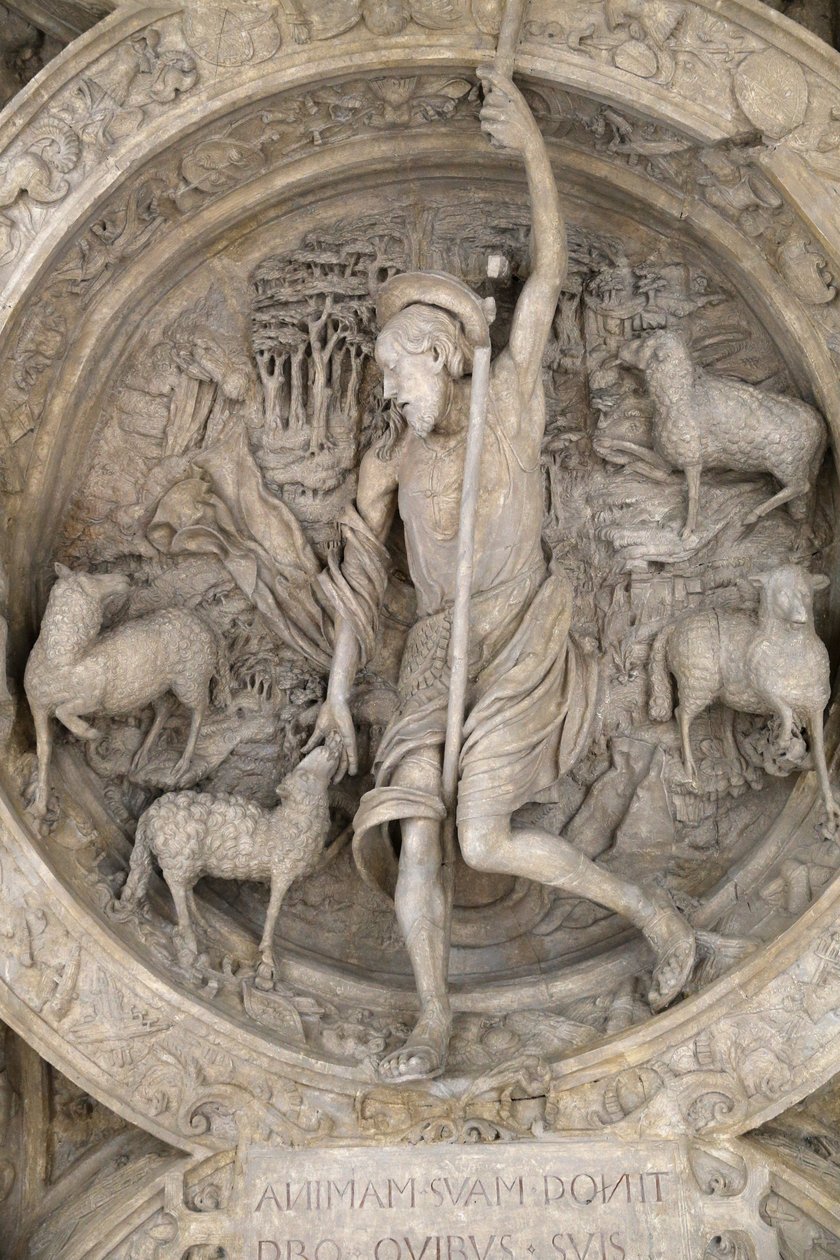 Nationaal Museum van Franse monumenten. Ark van de Gros Horloge deur. De goede herder. Gipsafgietsel, Parijs, Frankrijk door Unbekannt
