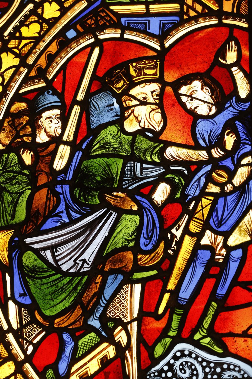 Nationaal Museum van Franse monumenten. Saint Pierre kathedraal. Glas-in-loodraam. De veroordeling van Saint Paul, Parijs, Frankrijk door Unbekannt