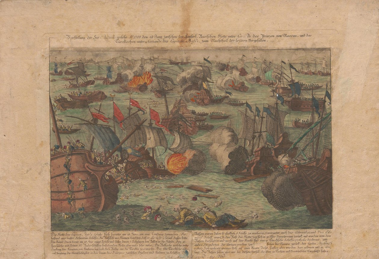 Zeeslag tussen de Russische en Ottomaanse vloot in de Zwarte Zee op 28 en 29 juni 1788, 1788 door Unbekannt