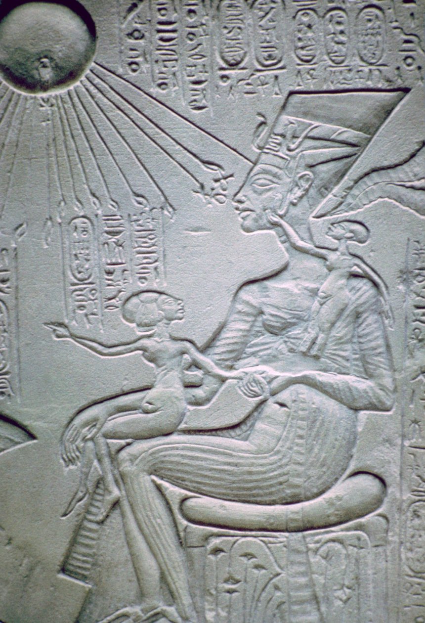 Nefertiti en twee van haar dochters door Unbekannt