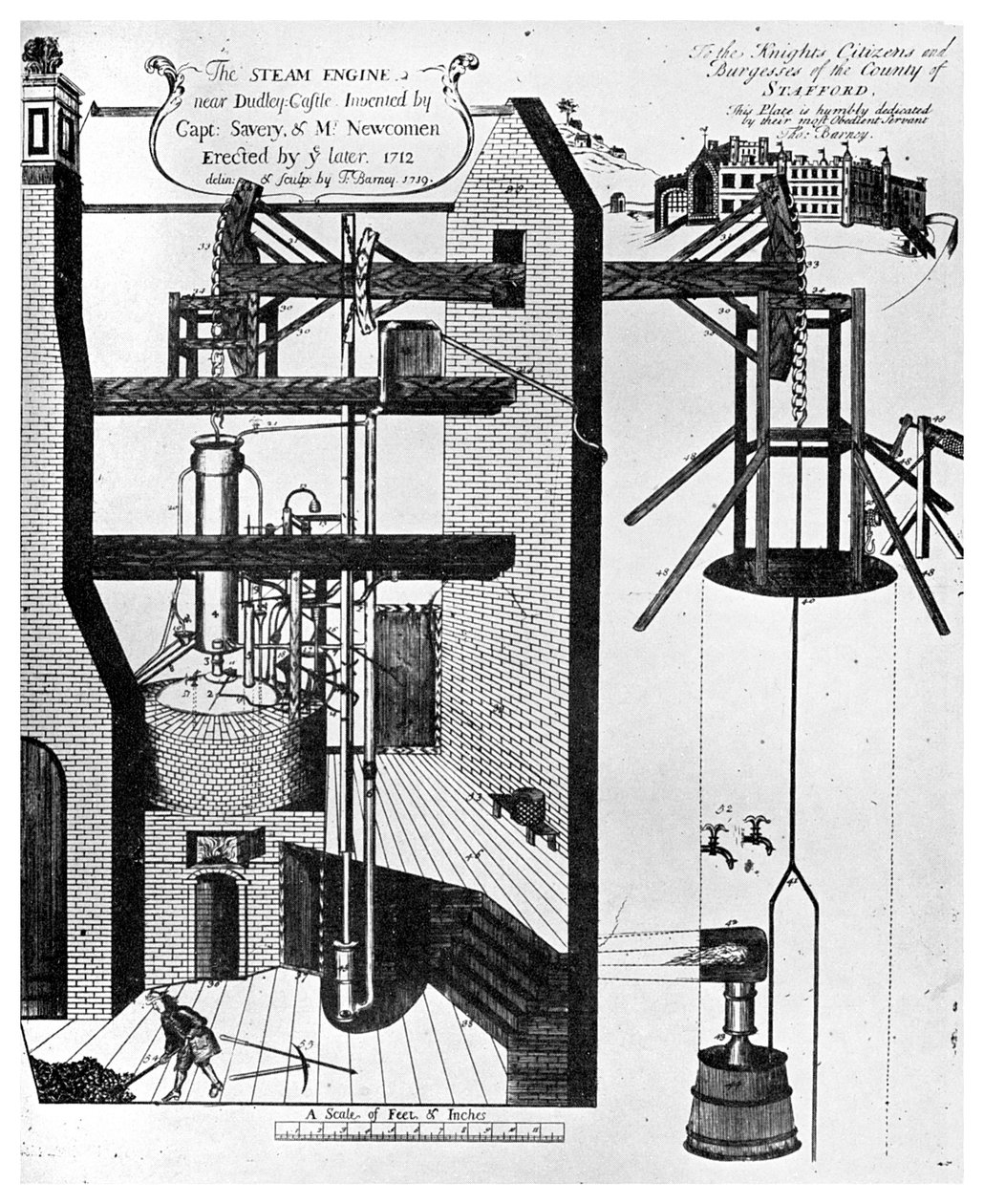 Newcomens stoommachine voor het leegpompen van mijnen, 1956 door Unbekannt