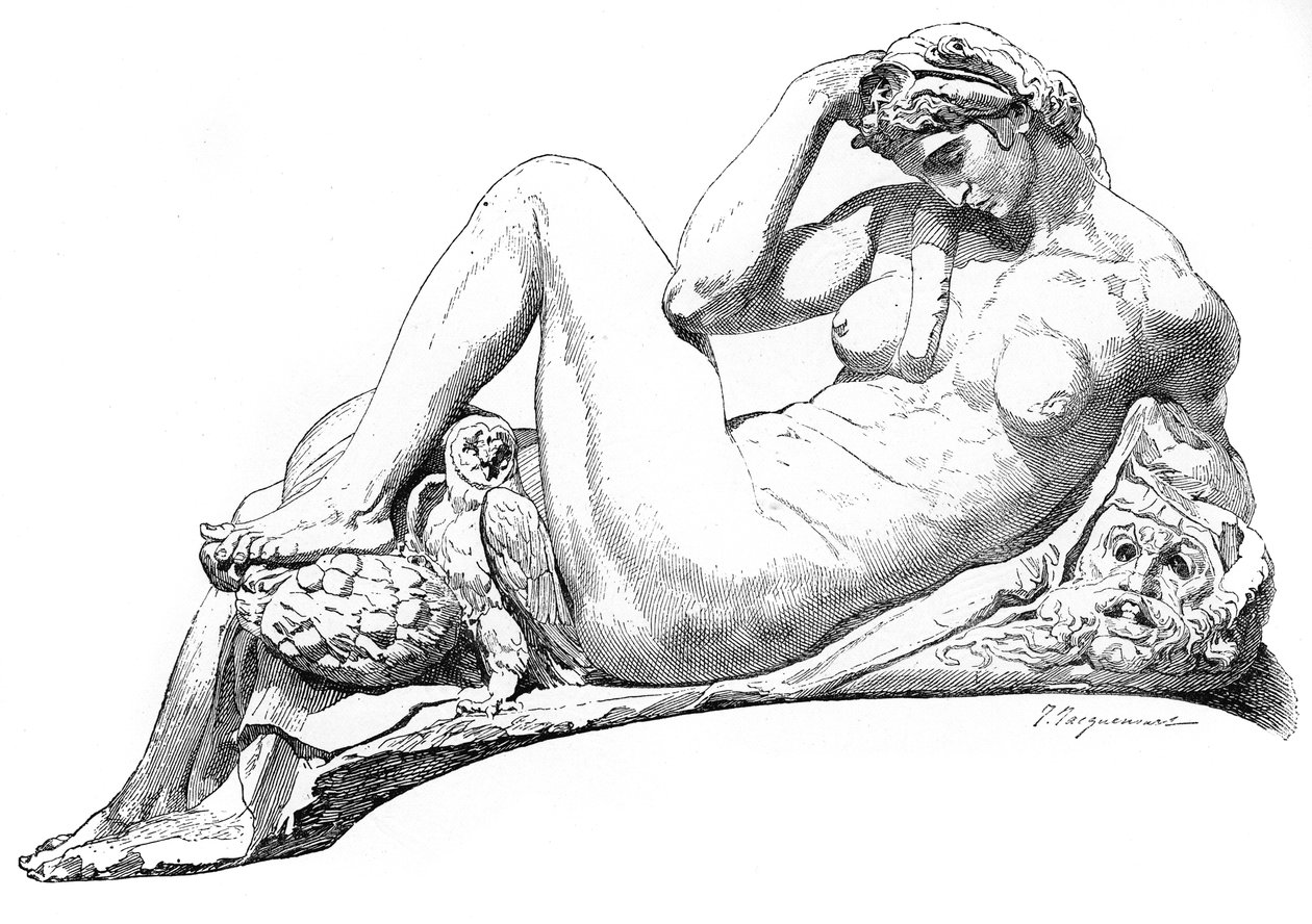 Nacht uit het graf van Julian de Medici, San Lorenzo Basiliek, Florence, Italië, 1882 door Unbekannt
