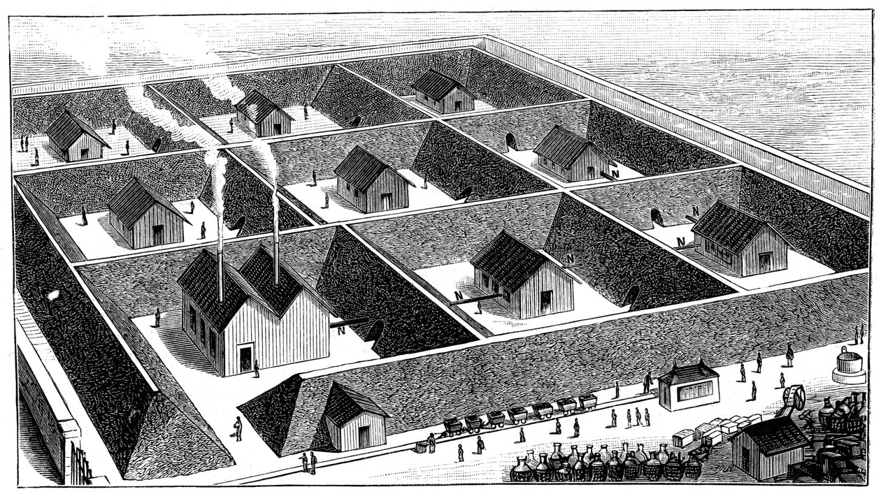 Nitroglycerine verwerkingsfabriek, explosievenfabriek, Val Bormida, nabij Cengio, Italië, 1888 door Unbekannt