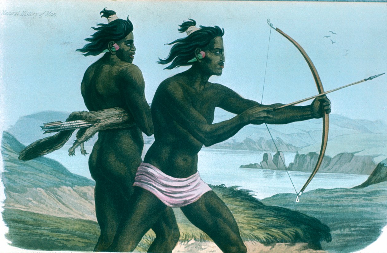 Noord-Amerikaanse San Francisco Indianen jagen met bogen en pijlen, c1840 door Unbekannt