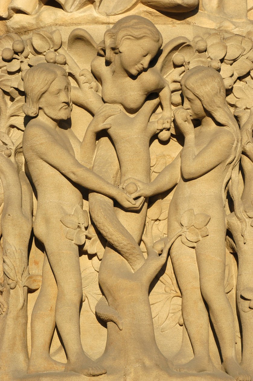 Notre Dame de Paris kathedraal sculptuur: Adam en Eva, Parijs, Frankrijk door Unbekannt