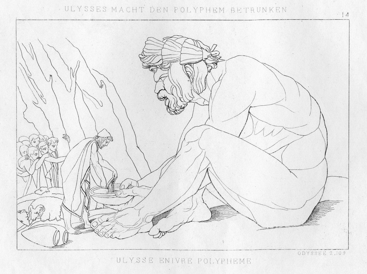 Odysseus drinkt met Polyfemos, de cycloop, ca. 1833 door Unbekannt