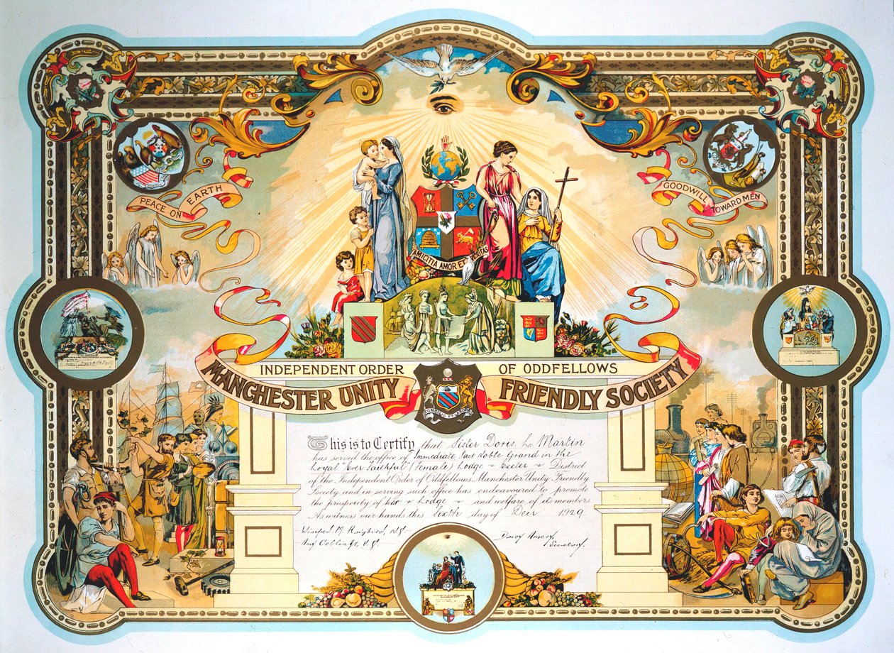 Certificaat van ambtsdragers van de Female Lodge van de Manchester Unity Friendly Society, 1929 door Unbekannt