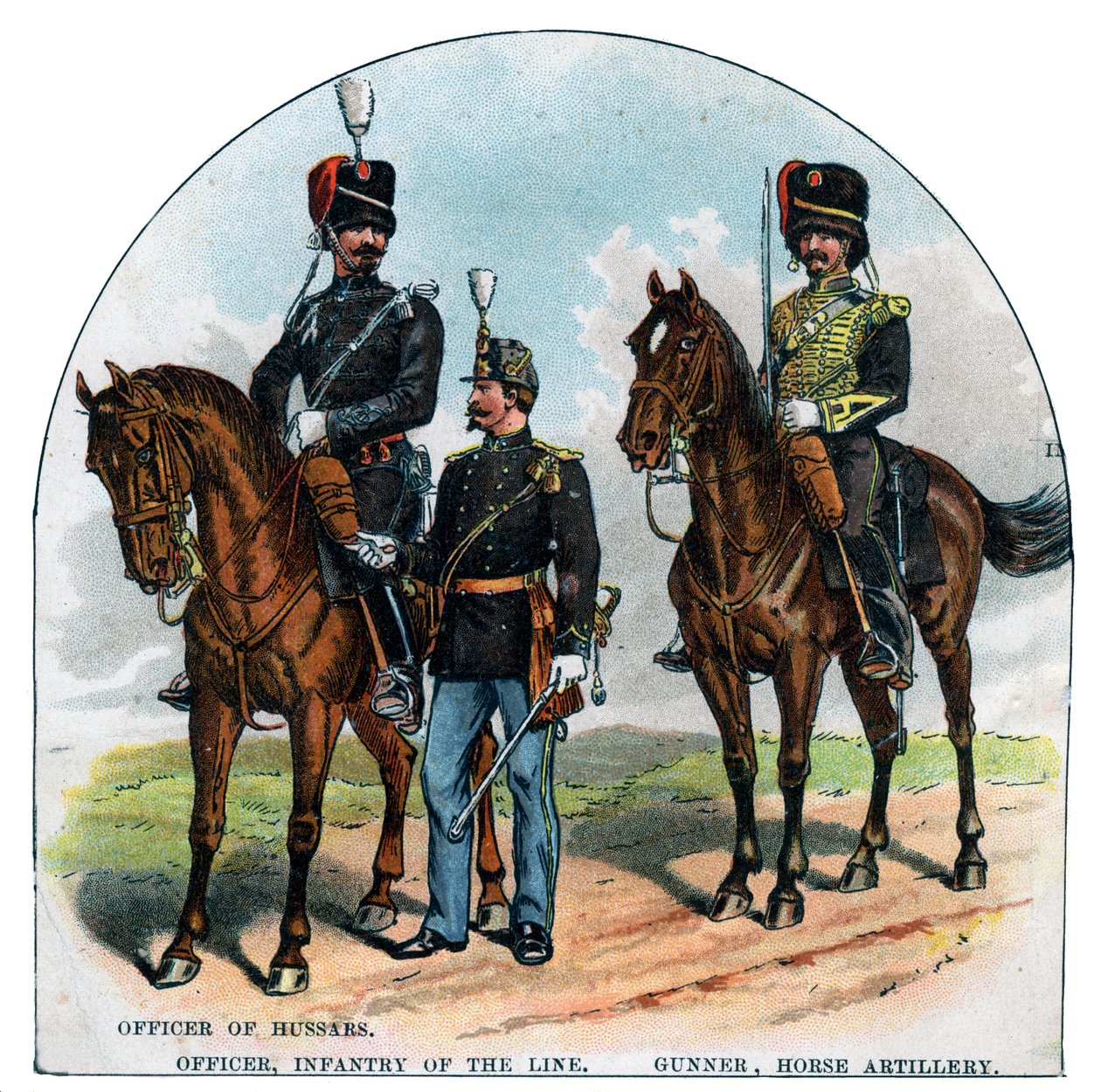 Officier van de huzaren, officier, infanterie van de linie, kanonnier, paardartillerie door Unbekannt