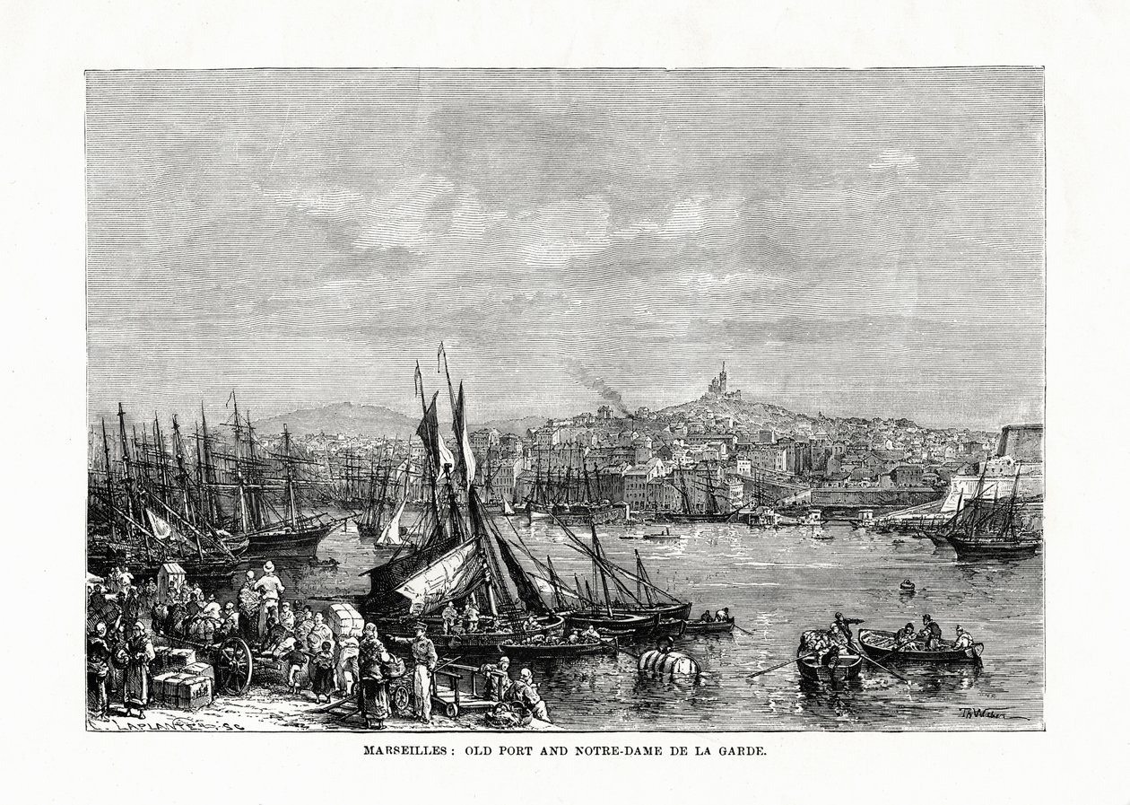 Oude haven en Notre Dame de la Garde, Marseille, Frankrijk, 1879 door Unbekannt
