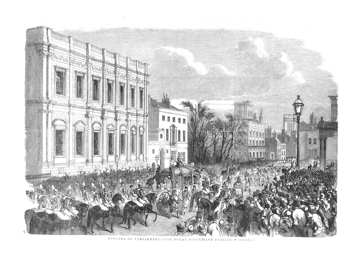Opening van het parlement - De koninklijke processie die Whitehall passeert, 1854 door Unbekannt
