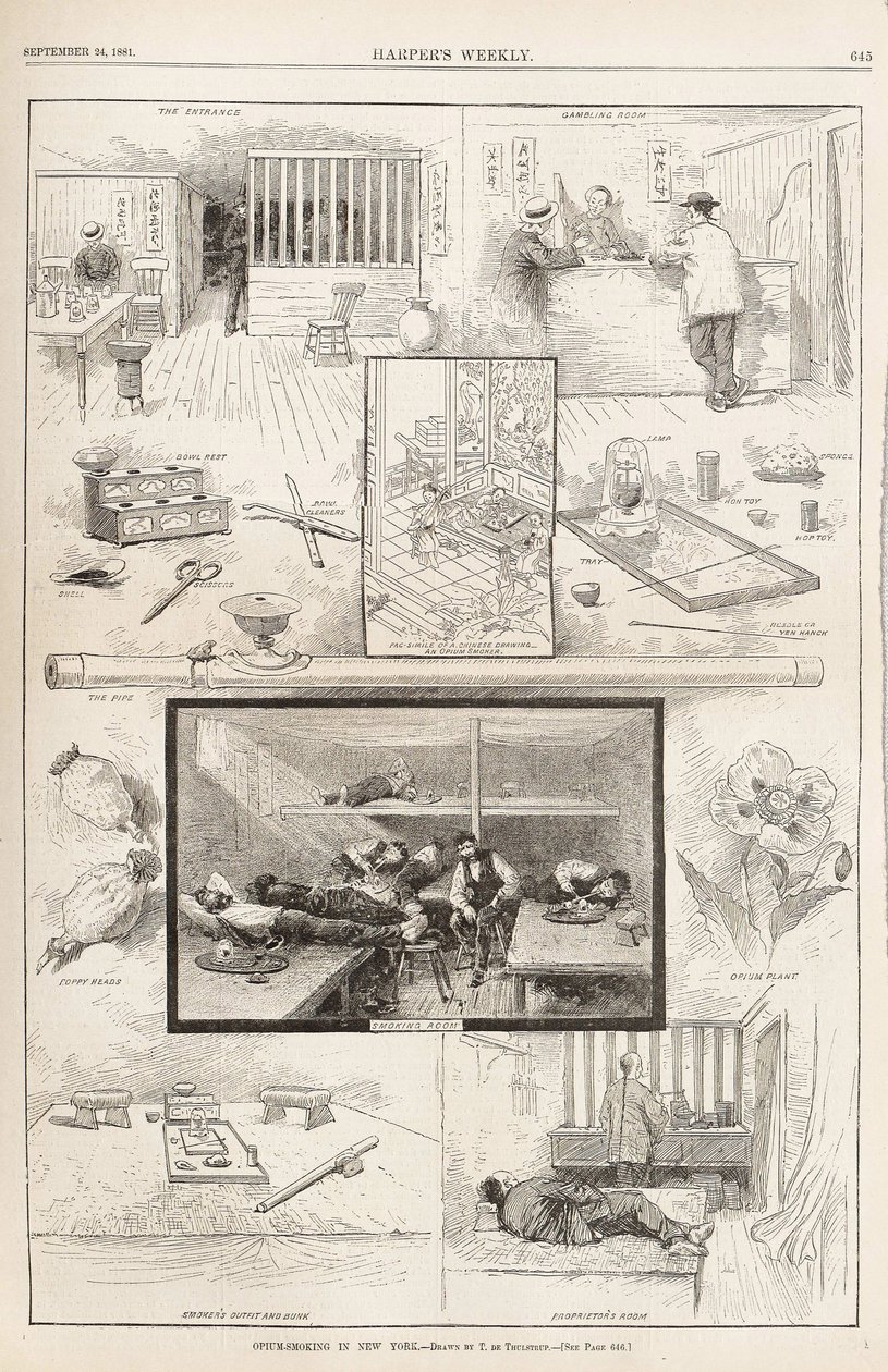 Opium roken in New York Uit Harpers Weekly, 24 september 1881, 1881 door Unbekannt