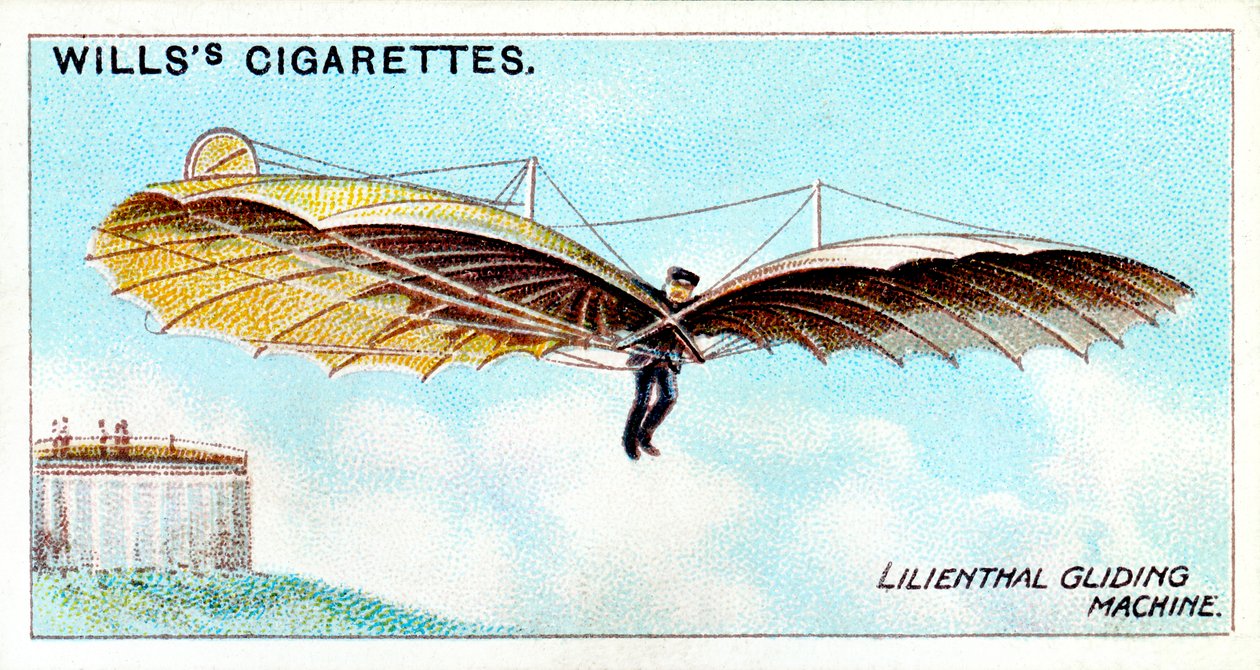 Otto Lilienthal, Duitse zweefvliegpionier en luchtvaartuitvinder, vliegend met een van zijn zweefvliegtuigen door Unbekannt