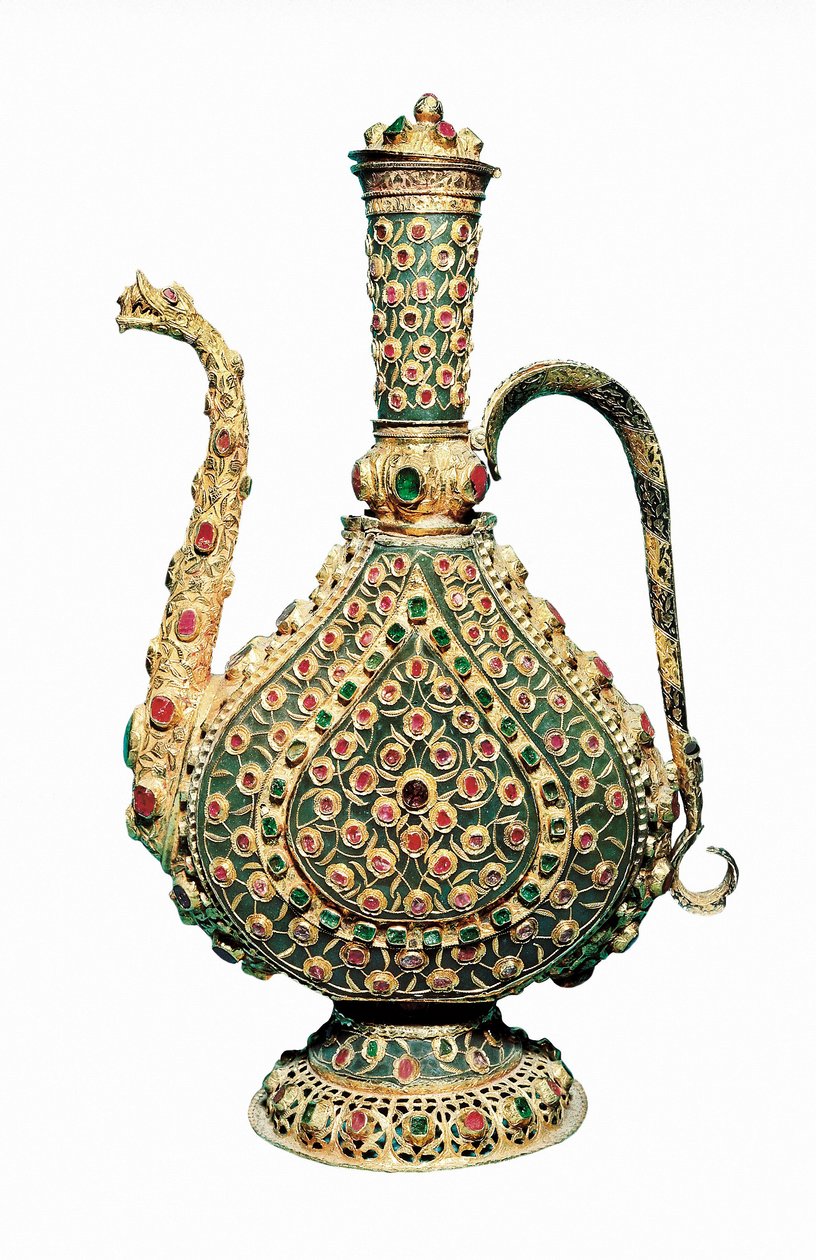 Ottomaanse kunst: gouden kruik, ingelegd met edelstenen. Goudsmeedkunst 17e eeuw. door Unbekannt