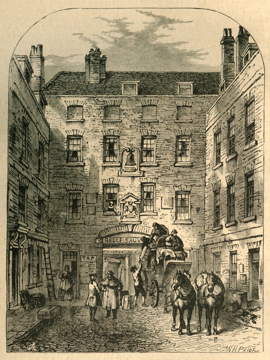 Buitenhof van La Belle Sauvage in 1828, 1897 door Unbekannt