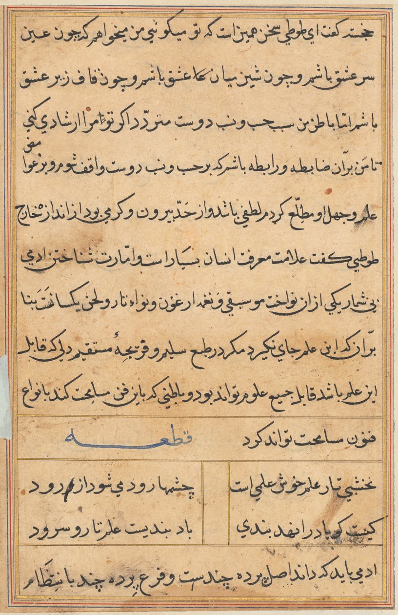 Pagina uit Verhalen van een papegaai Tuti-nama: tekstpagina, ca. 1560 door Unbekannt