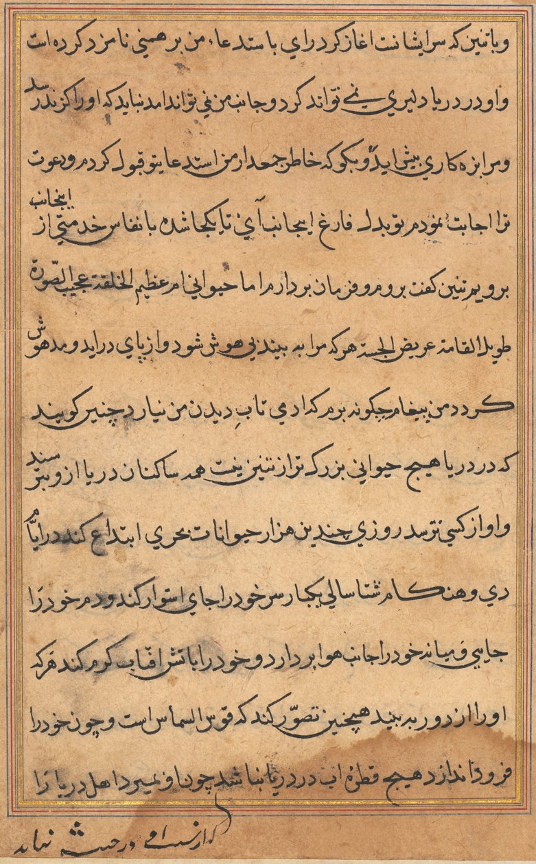 Pagina uit Verhalen van een papegaai Tuti-nama: tekstpagina, ca. 1560 door Unbekannt