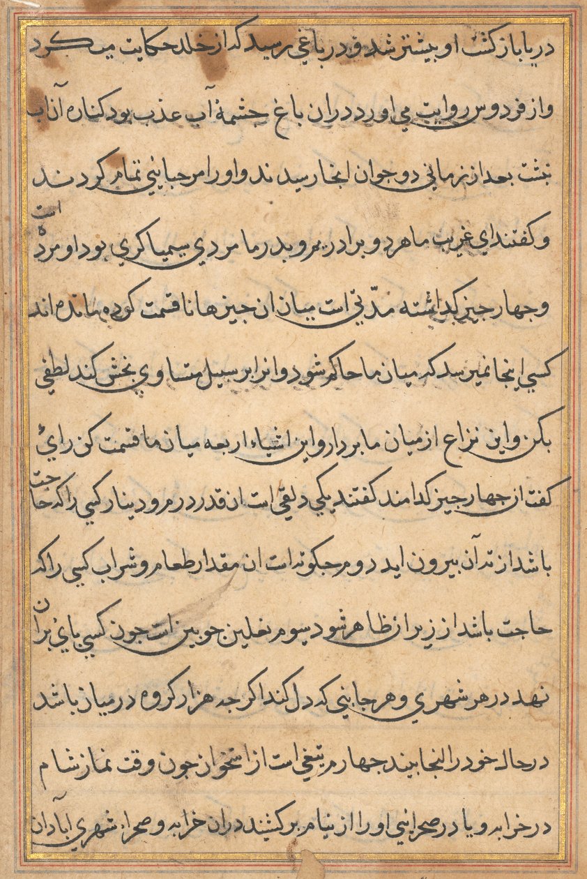 Pagina uit Verhalen van een papegaai Tuti-nama: tekstpagina, ca. 1560 door Unbekannt