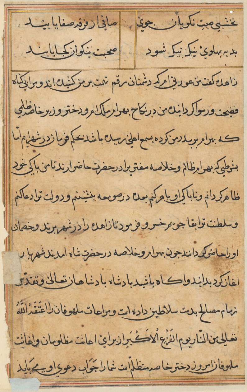 Pagina uit Verhalen van een Papegaai Tuti-nama: tekstpagina, ca. 1560 door Unbekannt