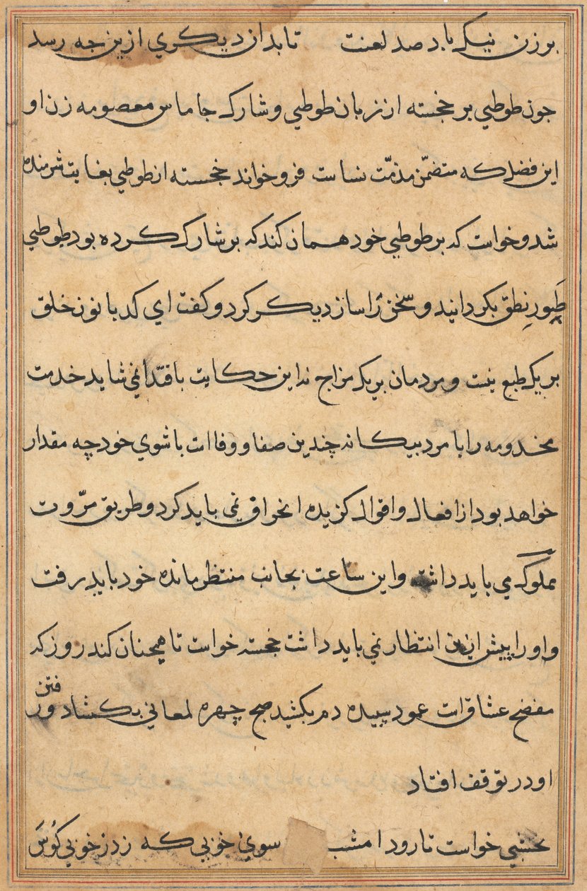 Pagina uit Verhalen van een Papegaai Tuti-nama: tekstpagina, ca. 1560 door Unbekannt