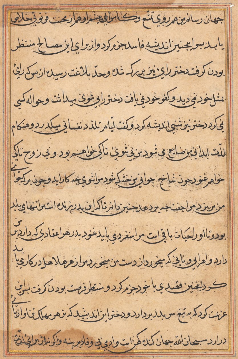 Pagina uit Verhalen van een Papegaai Tuti-nama: tekstpagina, c. 1560 door Unbekannt