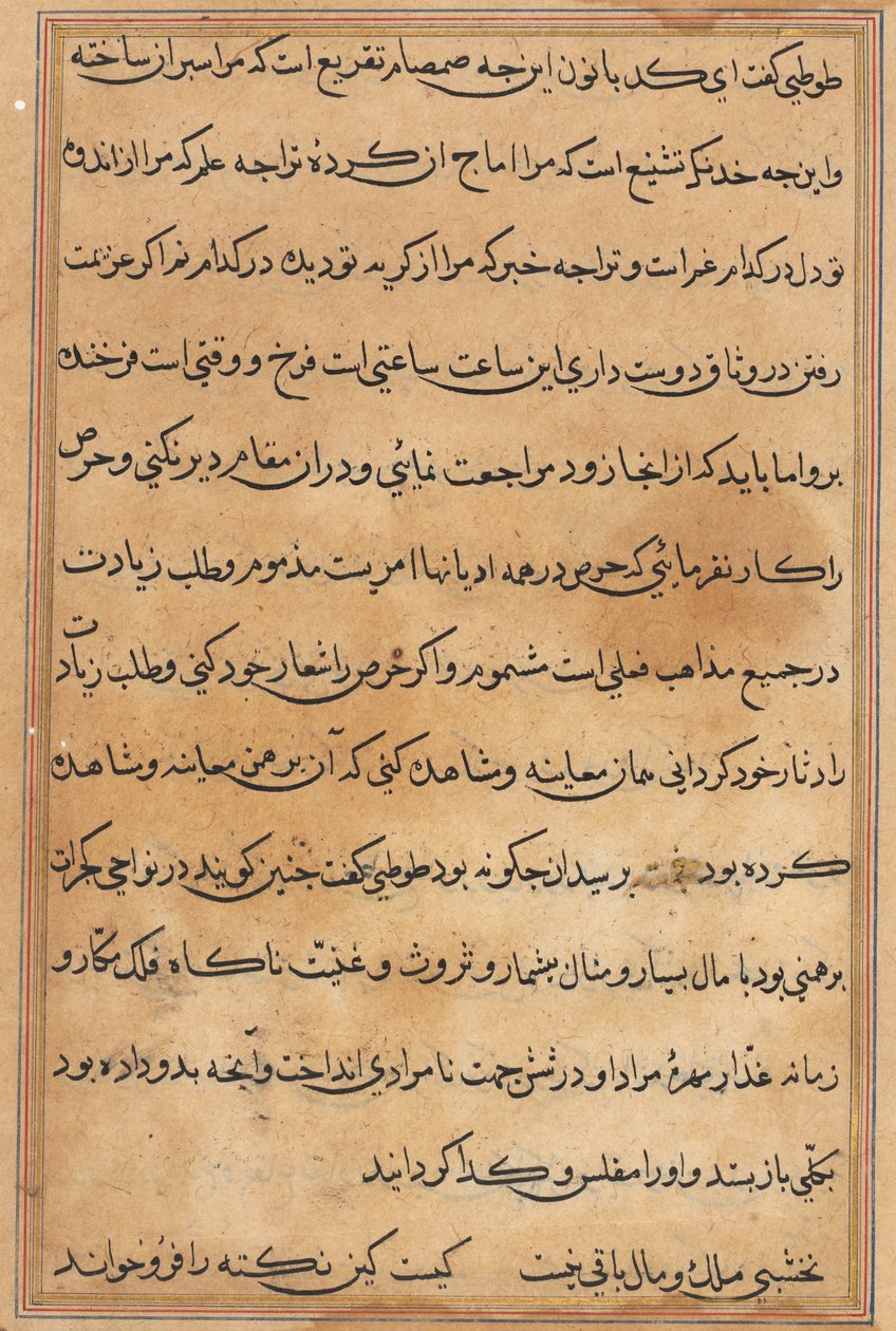 Pagina uit Verhalen van een Papegaai Tuti-nama: tekstpagina, ca. 1560 door Unbekannt