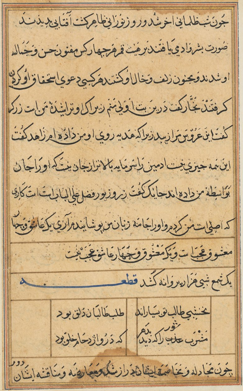 Pagina uit Verhalen van een papegaai Tuti-nama: tekstpagina, ca. 1560 door Unbekannt