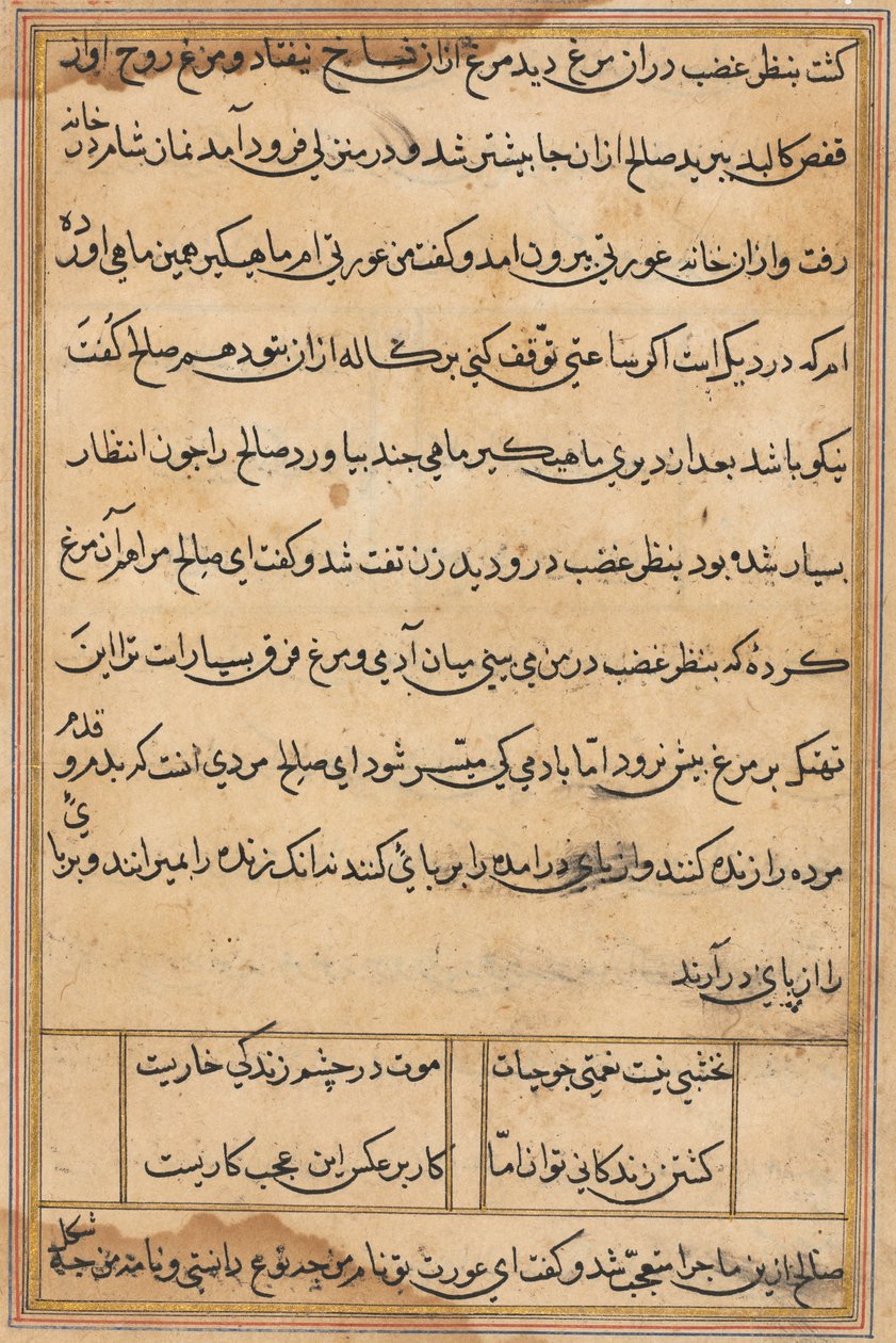 Pagina uit Verhalen van een Papegaai Tuti-nama: tekstpagina, ca. 1560 door Unbekannt