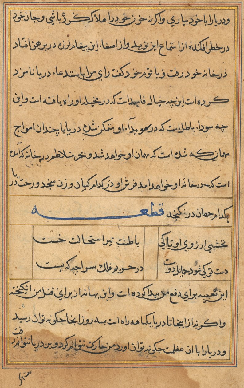 Pagina uit Verhalen van een Papegaai Tuti-nama: tekstpagina, ca. 1560 door Unbekannt