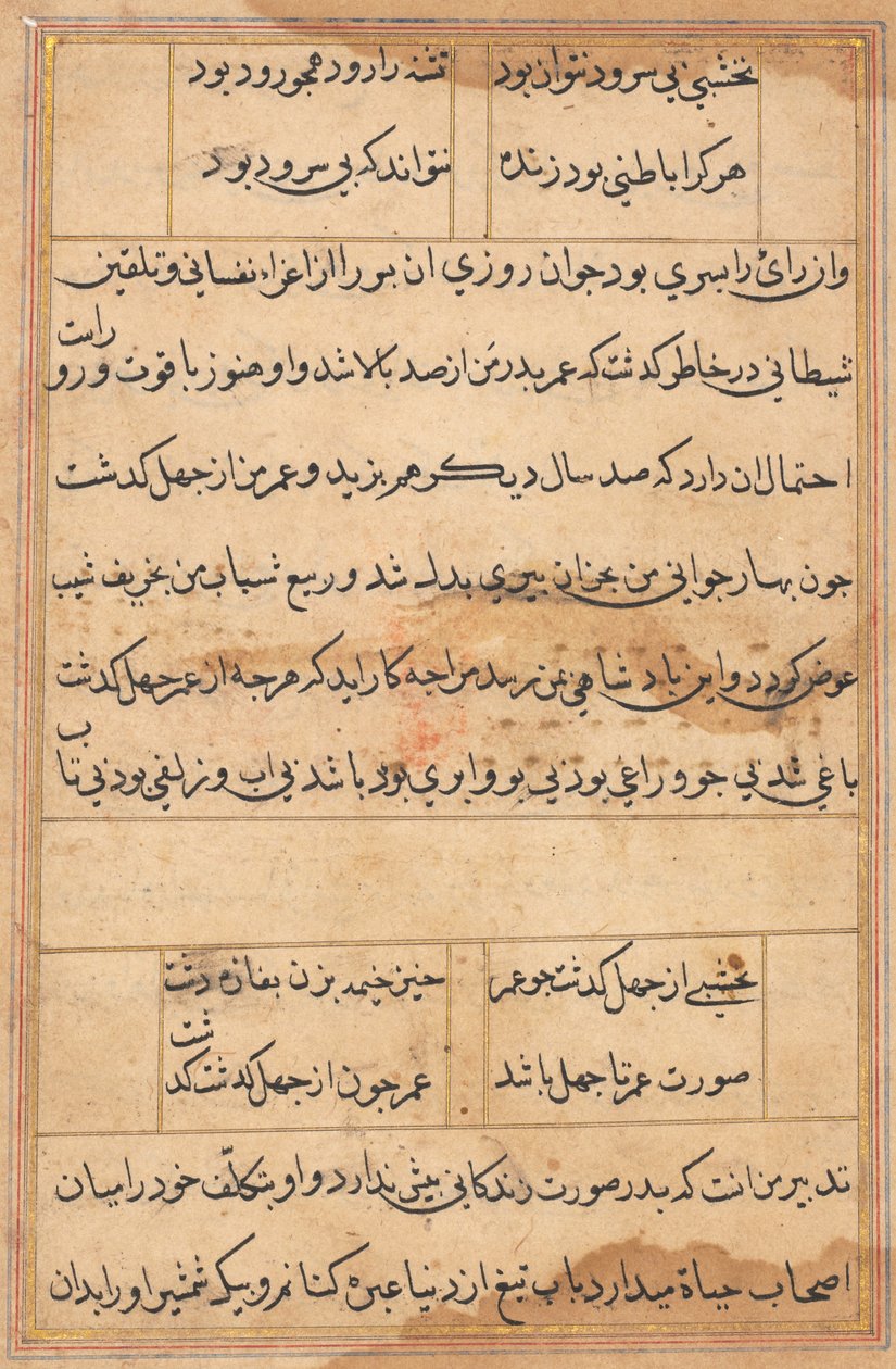 Pagina uit Verhalen van een Papegaai Tuti-nama: tekstpagina, ca. 1560 door Unbekannt