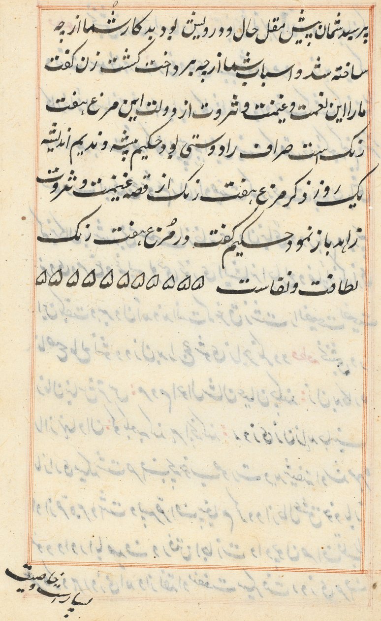 Pagina uit Verhalen van een Papegaai Tuti-nama: tekstpagina, ca. 1560 door Unbekannt