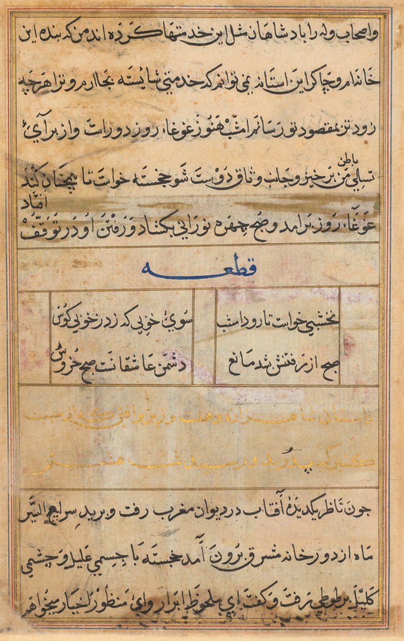 Pagina uit Verhalen van een Papegaai Tuti-nama: tekstpagina, ca. 1560 door Unbekannt