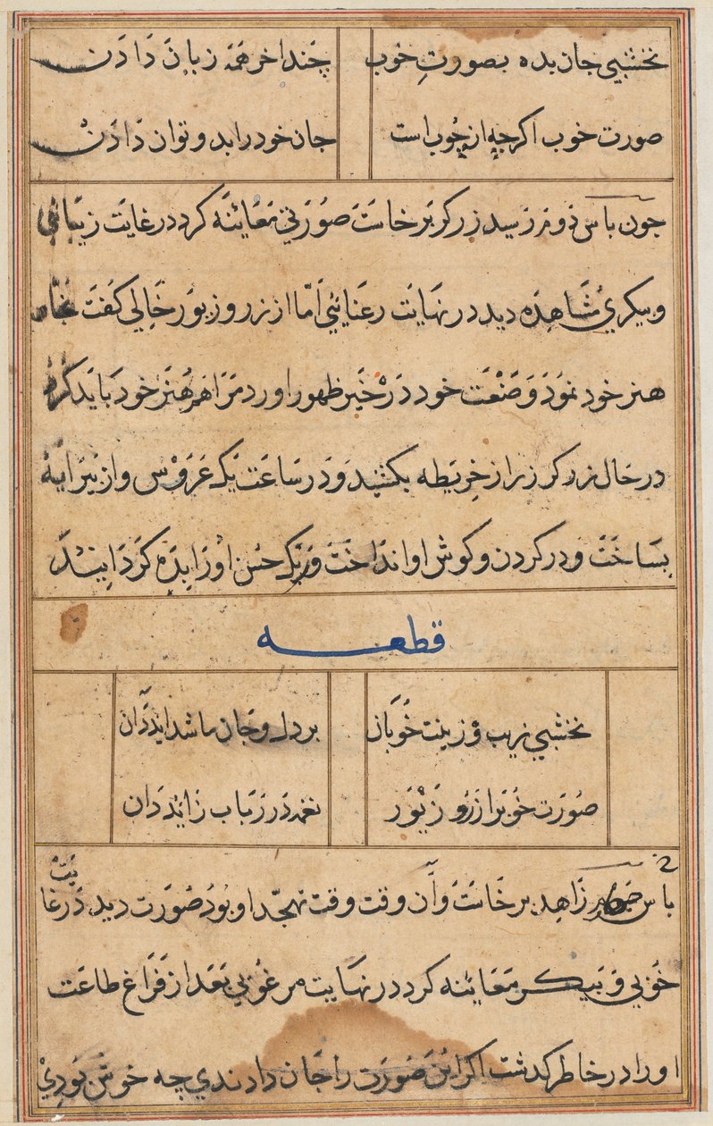 Pagina uit Verhalen van een Papegaai Tuti-nama: tekstpagina, ca. 1560 door Unbekannt
