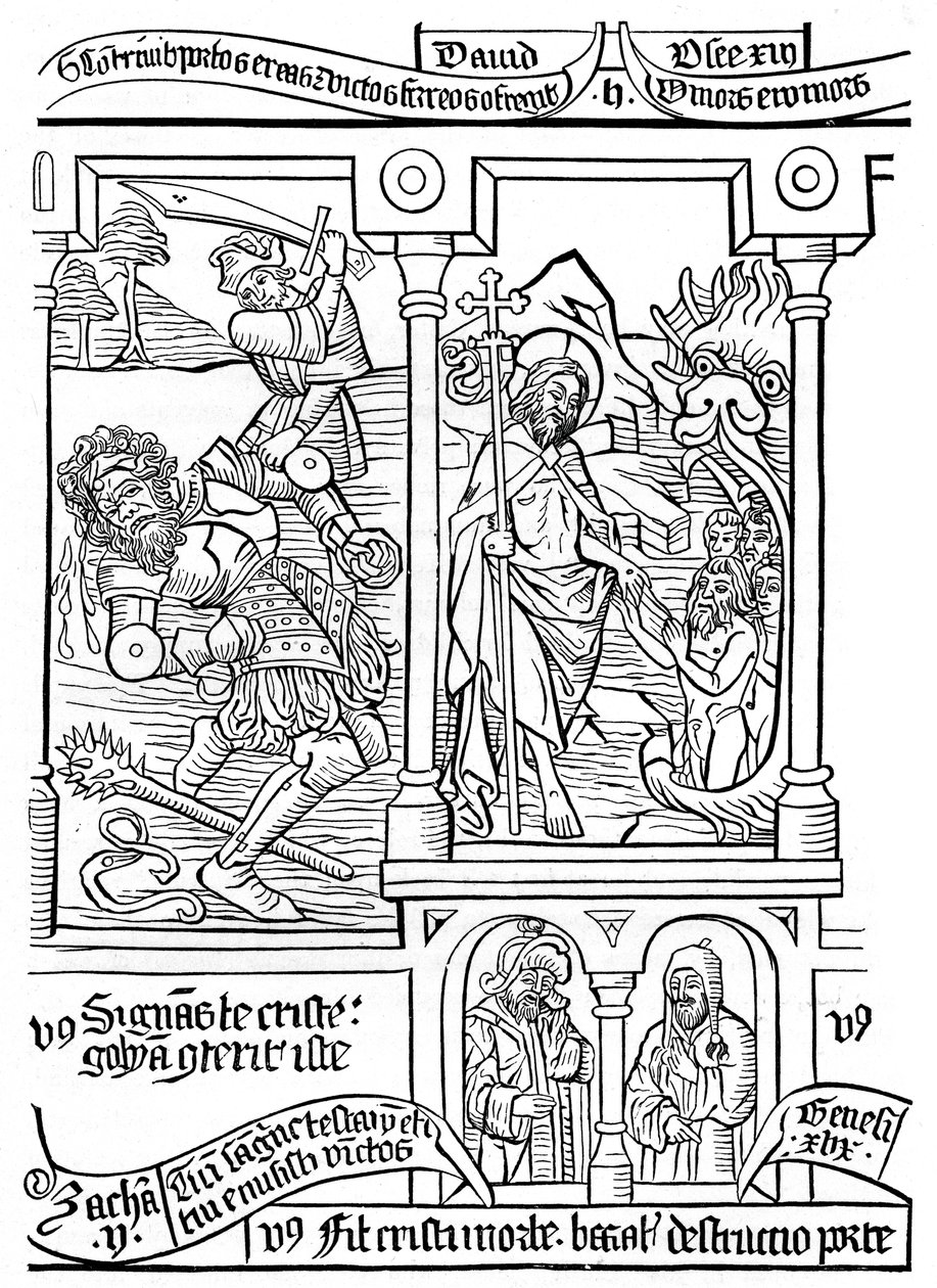 Pagina uit de Biblia Pauperum, 15e eeuw, 1870 door Unbekannt
