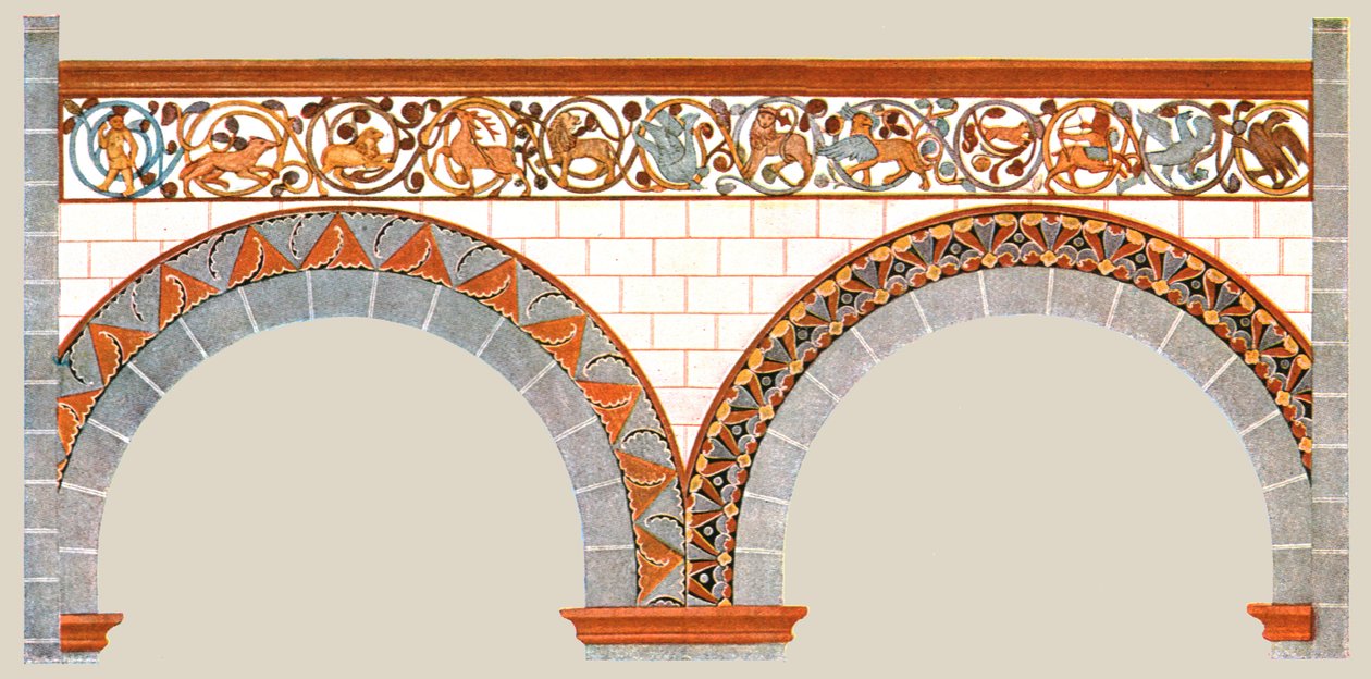 Geschilderde decoratie in het schip van de St. Severuskerk in Boppard, Duitsland, 1928 door Unbekannt