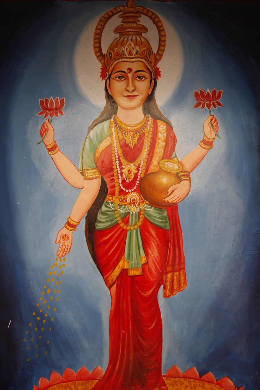Schilderij die godin Lakshmi uitbeeldt, Haridwar, India door Unbekannt