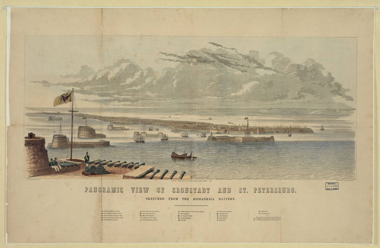 Panoramisch uitzicht op Kronstadt en Sint-Petersburg door Unbekannt