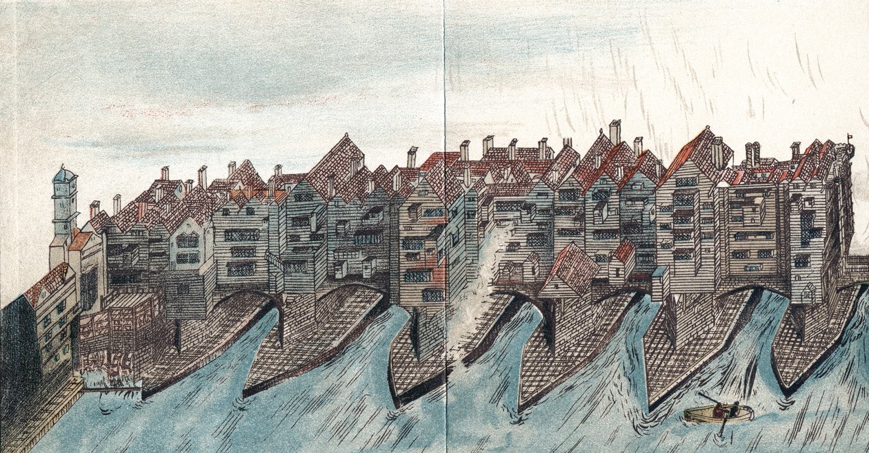 Deel van de Oude London Bridge, c1600 door Unbekannt