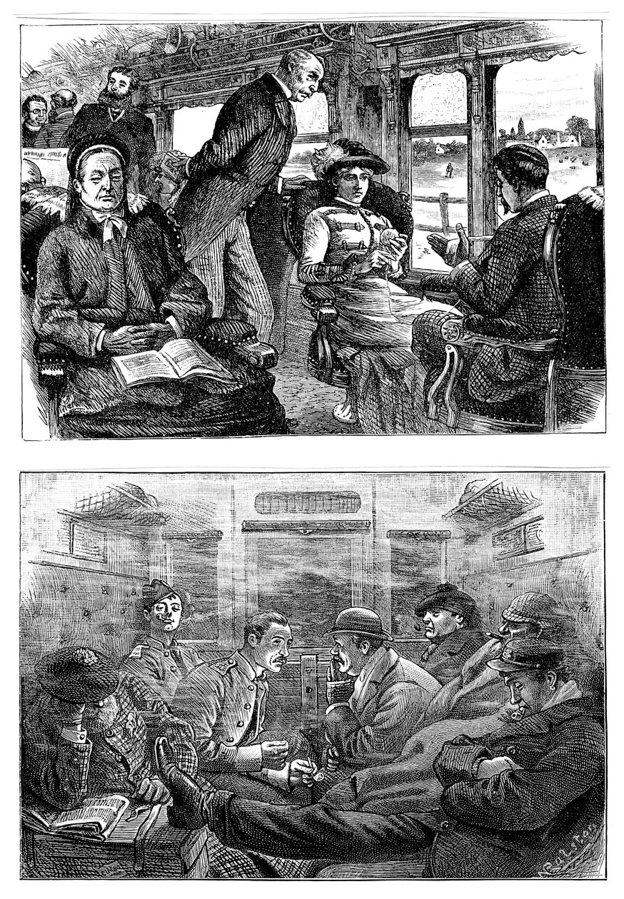 Passagiers in een trein van Londen naar Glasgow, 1884 door Unbekannt