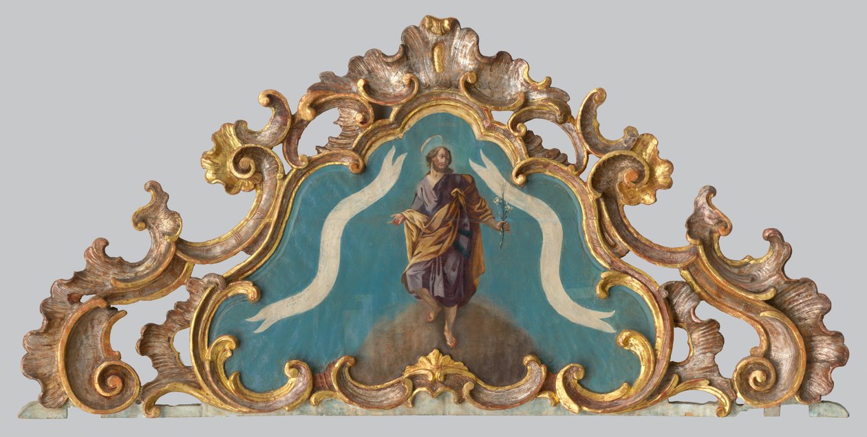 Fronton van een altaar met een figuur van een heilige door Unbekannt