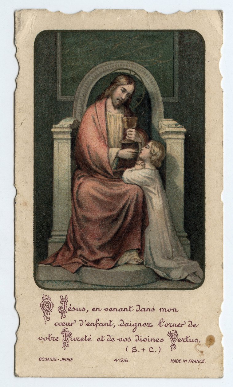Vrome afbeelding: Jezus geeft de hostie aan een jong kind door Unbekannt