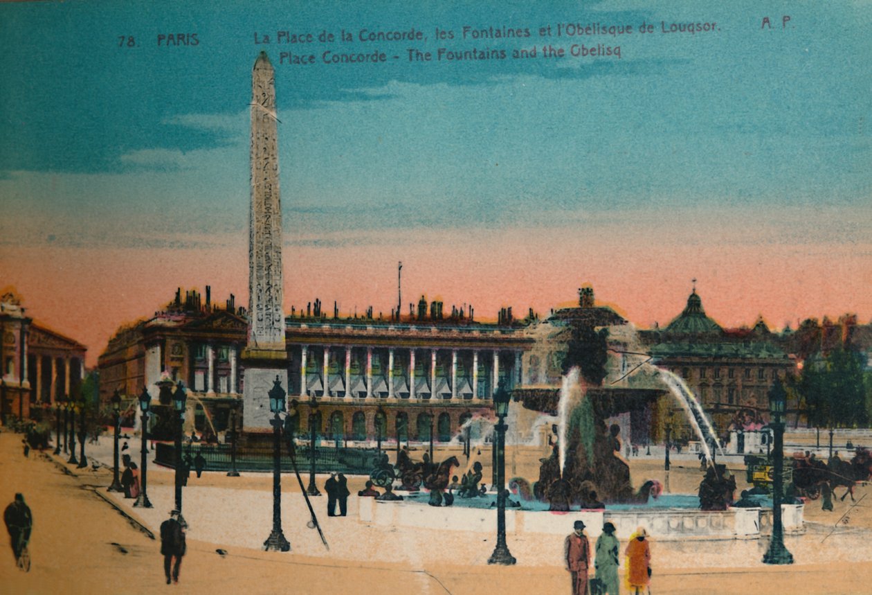 Place de la Concorde - De fonteinen en de Luxor Obelisk, Parijs, ca. 1920 door Unbekannt