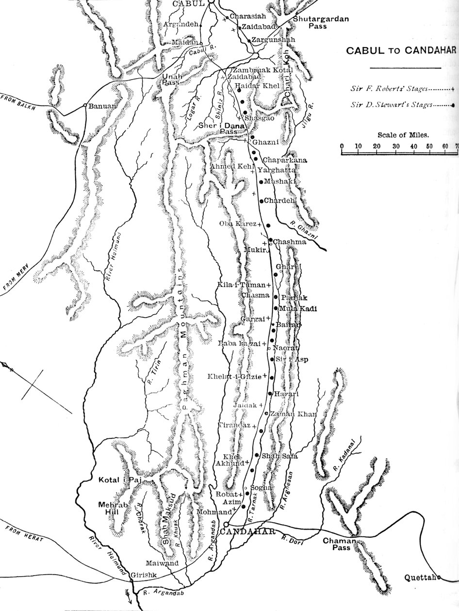 Plan van Generaal Robertss mars van Cabul naar Candahar, ca. 1880 door Unbekannt