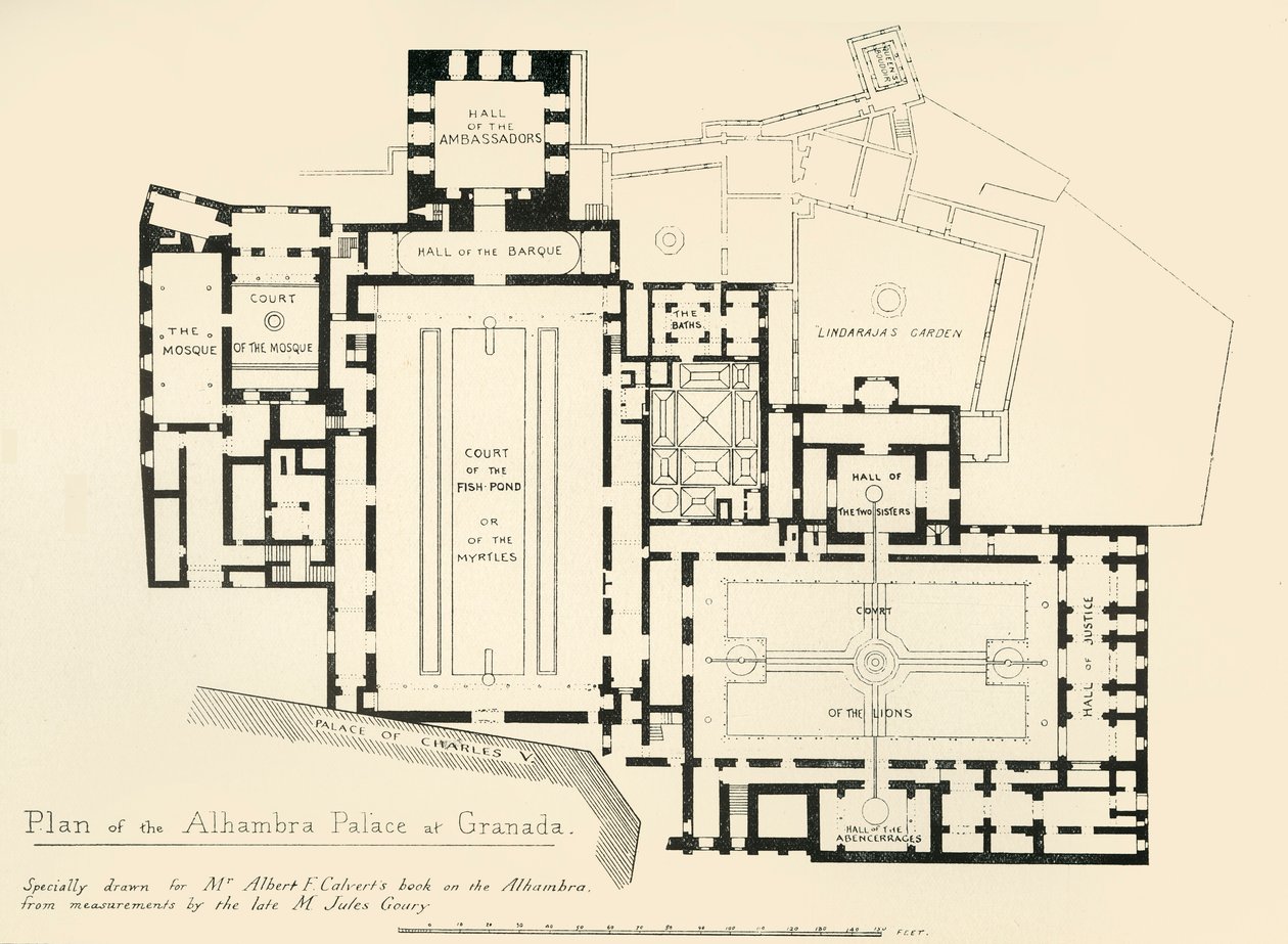 Plattegrond van het Alhambra Paleis in Granada, 19e eeuw, 1907 door Unbekannt